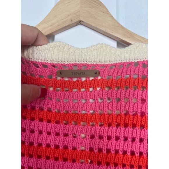 Pink and Red Striped Women's Sweater - Picture 8 of 10